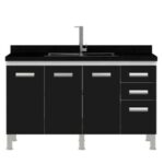 Gabinete para Cozinha Alfa 144x85x52cm Preto MDF Cerocha