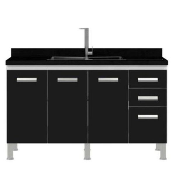 Gabinete para Cozinha Alfa 144x85x52cm Preto MDF Cerocha