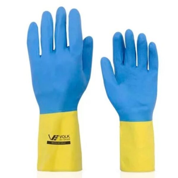 Luva Látex Azul/Amarela Slim Volk