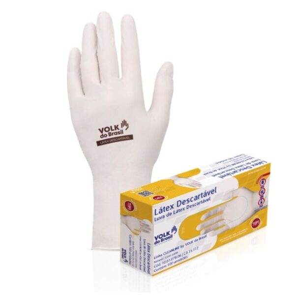 Luva Látex Descartável com 100 Unidades Volk