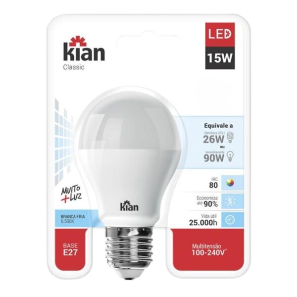 Lâmpada LED Bulbo A60 Luz Branca E27 Bivolt Kian