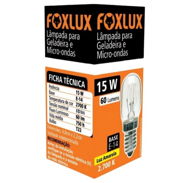 Lâmpada Incandescente Geladeira e Micro-ondas Luz Amarela E14 FoxLux