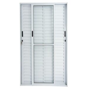 Porta Balcão Veneziana 3 Folhas Vidro Liso Alumínio Branco Proex