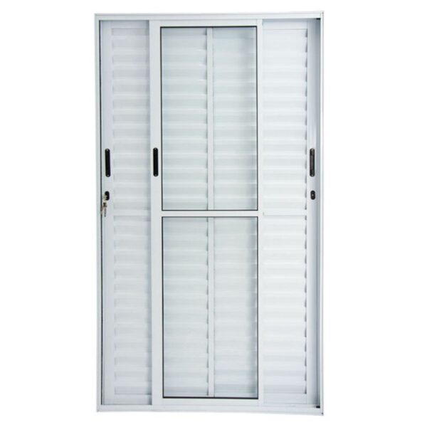Porta Balcão Veneziana 3 Folhas Vidro Liso Alumínio Branco Proex