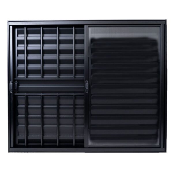 Veneziana 3 Folhas com Grade Alumínio Preto Lux