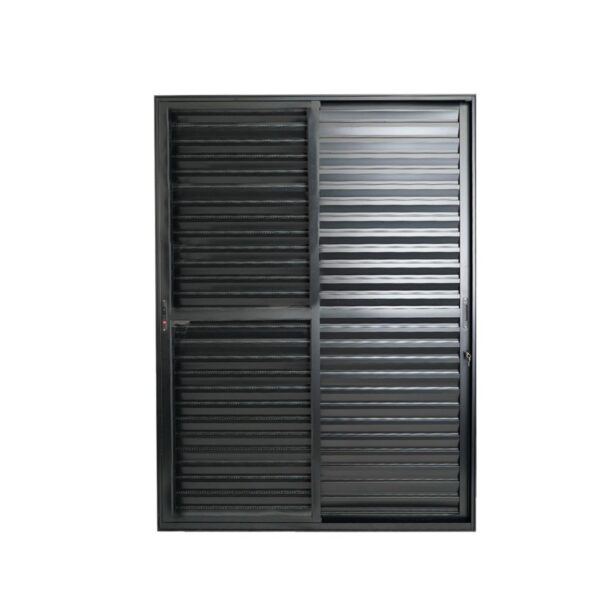 Porta Balcão Veneziana 3 Folhas Vidro Liso Alumínio Preto Lux