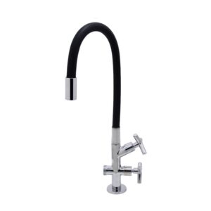 Torneira Tanque/Jardim Mesa Bica Longa Flexível 1/4V Preto Bognar