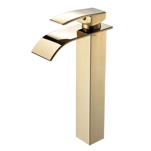 Monocomando para Banheiro Mesa Bica Alta Dourado Cascata Luxo