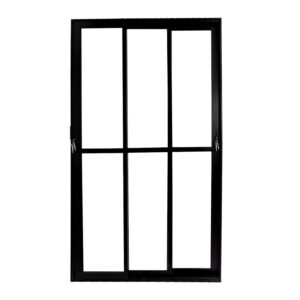 Porta de Correr 3 Folhas Vidro Liso Alumínio Preto Proex