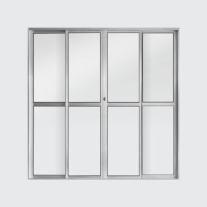 Porta Balcão 4 Folhas Vidro Liso Alumínio Brilhante Metalflex