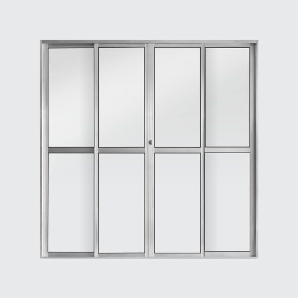 Porta Balcão 4 Folhas Vidro Liso Alumínio Brilhante Metalflex