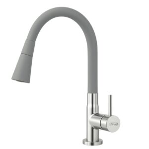 Torneira para Cozinha Mesa 1/4V Bica Média Cinza Realce Flexível