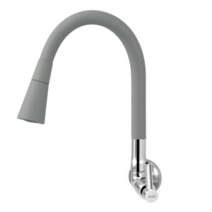 Torneira para Cozinha Parede 1/4V Bica Média Cinza Realce Flexível