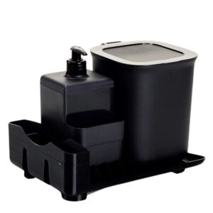 Kit Escorredor para Cozinha com Porta Detergente e Lixeira 2,5L Preto