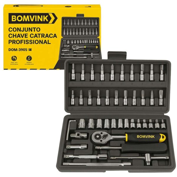 Kit Jogo de Chaves Catraca Soquete Pro 46 Peças Bomvink