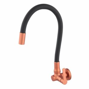 Torneira para Cozinha Parede 1/4V Bica Alta Rosê/Preto Flexível