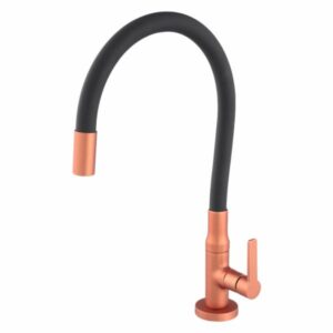Torneira para Cozinha Mesa 1/4V Bica Alta Rosê/Preto Flexível