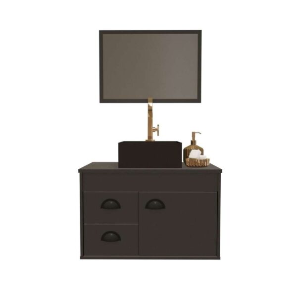 Kit Gabinete para Banheiro Betel Trama/Preto 51cm Cerocha