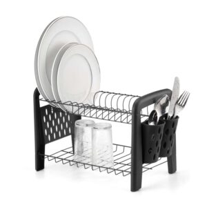 Escorredor de Louças Aço Inox Preto Duplo com Porta Talheres Arthi