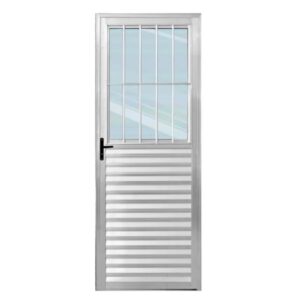Porta Postigo Alumínio Brilhante Vidro Liso 210x80cm Lider