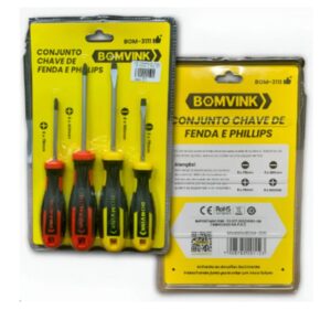 Jogo de Chaves Fenda e Phillips 4 Peças Bomvink