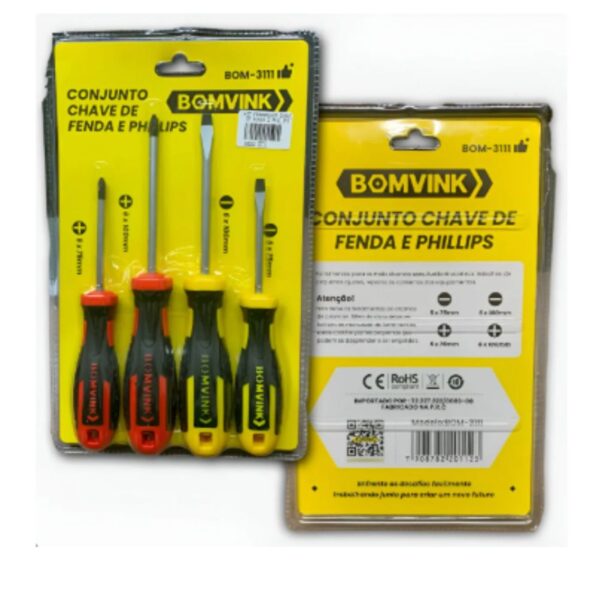 Jogo de Chaves Fenda e Phillips 4 Peças Bomvink