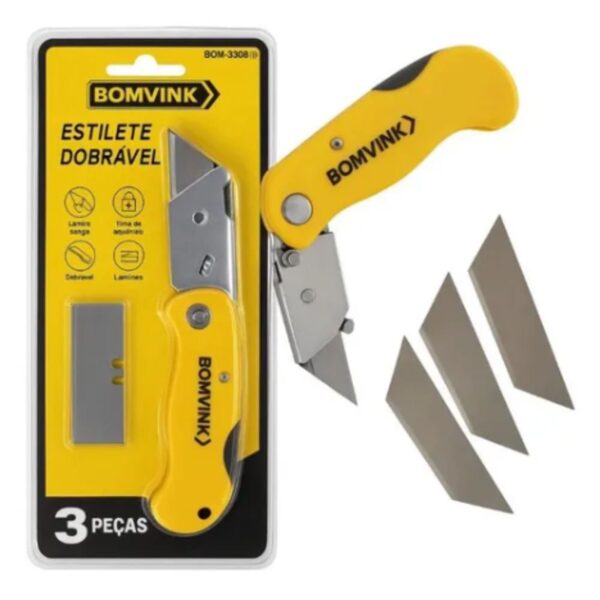 Estilete Trapezoidal Dobrável com 3 Lâminas de 2,5cm Bomvink