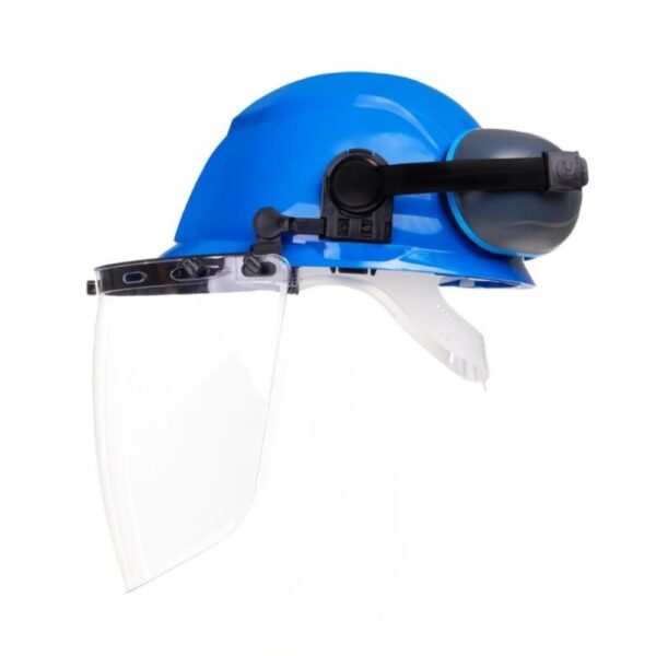 Kit Conjugado Capacete Azul com Abafador e Protetor Facial Camper