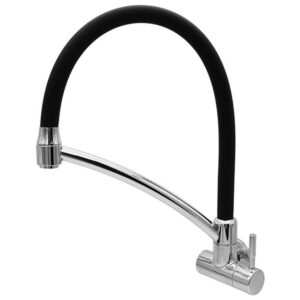 Torneira para Cozinha Parede 1/4V Bica Alta Preto /Cromada Arcos Flex