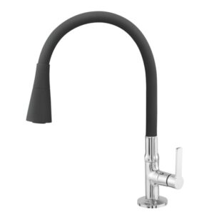 Torneira para Cozinha Mesa 1/4V Bica Alta ABS Double Jet Preta C55