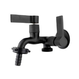 Torneira Tanque/Máquina Parede Bica Longa 2 Saídas Preto Alpha