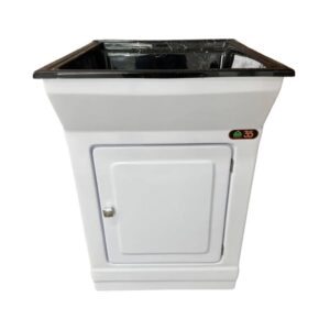 Kit Gabinete Lavanderia com Tanque Miami 56cm Preto Mármore Fiberblu