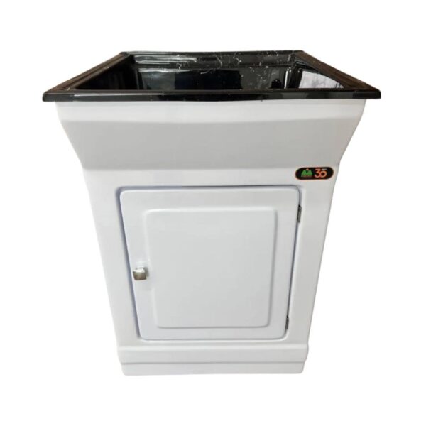 Kit Gabinete Lavanderia com Tanque Miami 56cm Preto Mármore Fiberblu